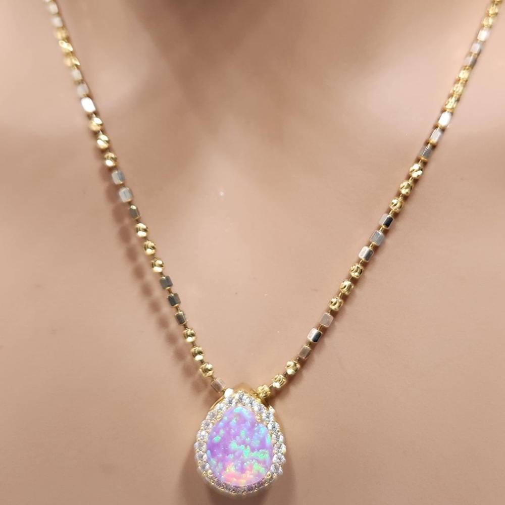 14k VVS Diamond Moissanite Teardrop Natural Opal Urn Pendant Necklace for Ashes - Picture 1 of 4